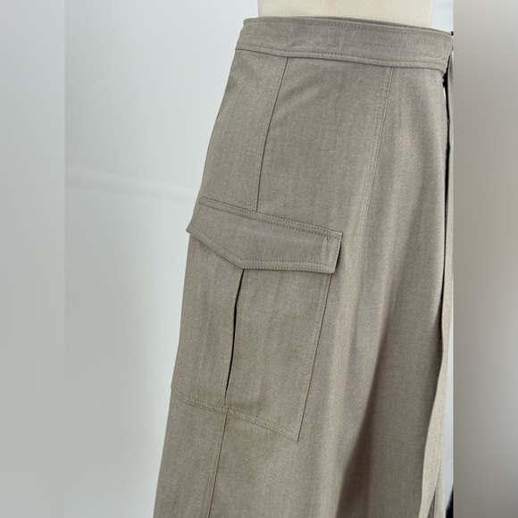 Zara Women’s Beige Wrap Midi Skirt with Cargo Pocket & D-Ring Belt Casual Chic - Picture 8 of 10